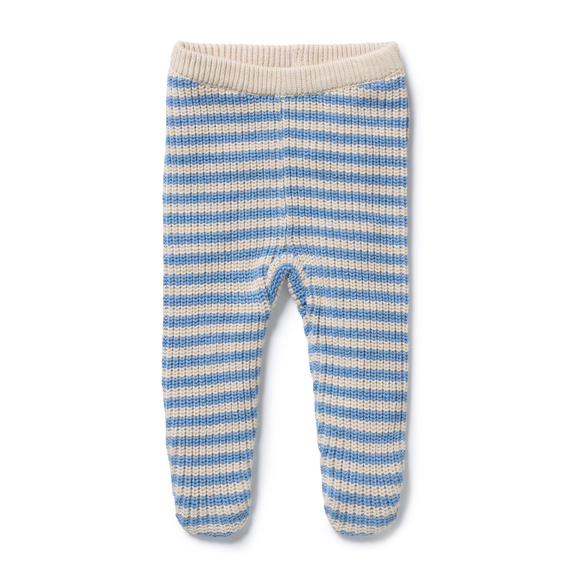 Frosted Blue Organic Knitted Stripe Legging with Feet