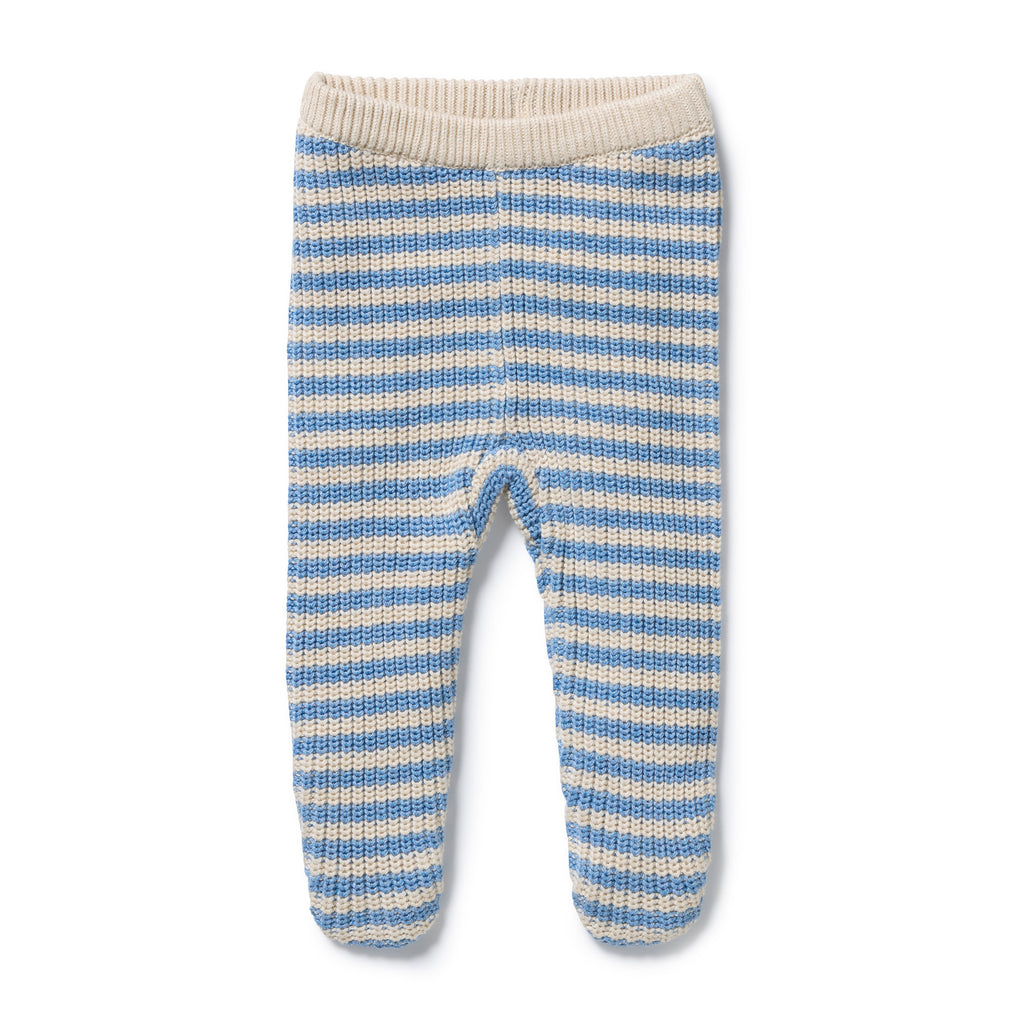 Frosted Blue Organic Knitted Stripe Legging with Feet