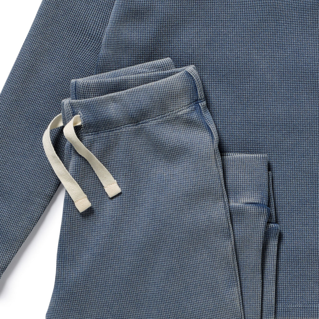 Twilight Blue Organic Waffle Henley Pyjamas