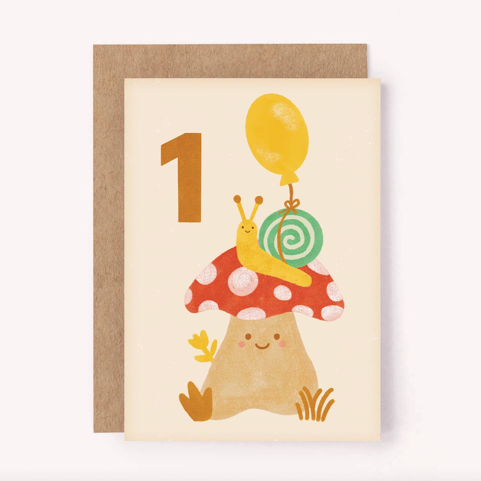 Mushroom Snail 1st Birthday Card