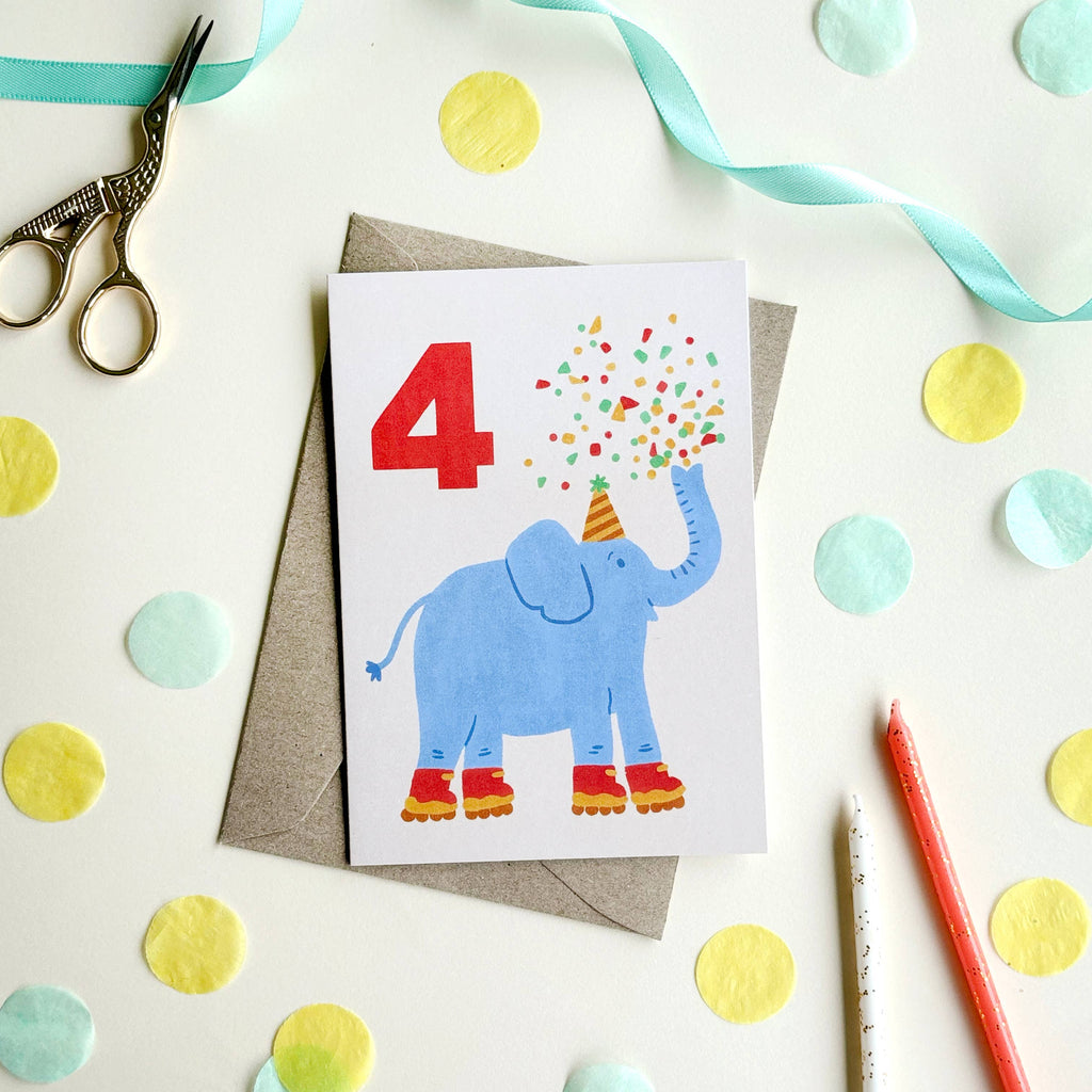Elephant 4th Birthday Card
