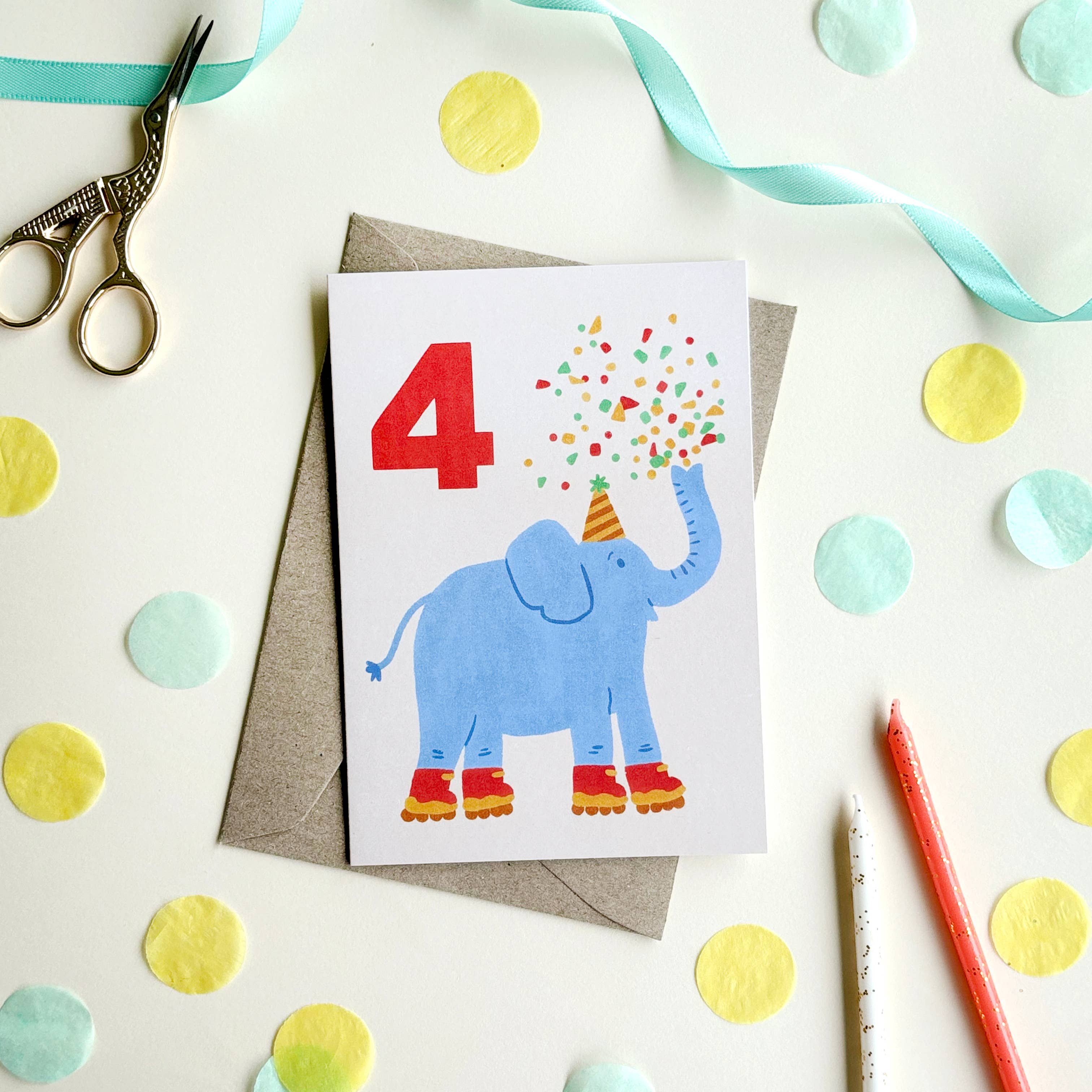 Elephant 4th Birthday Card
