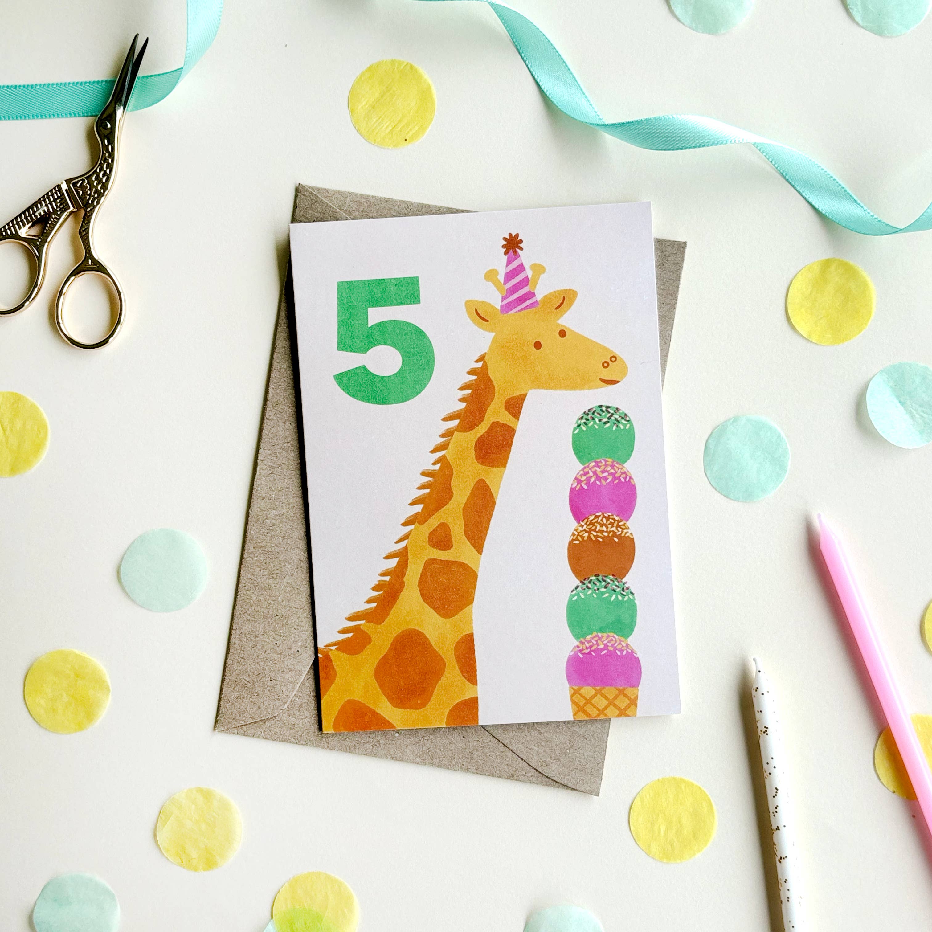 Giraffe 5th Birthday Card