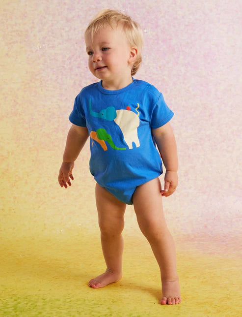 Halcyon Nights Happy Herd Blue Short Sleeve Bodysuit
