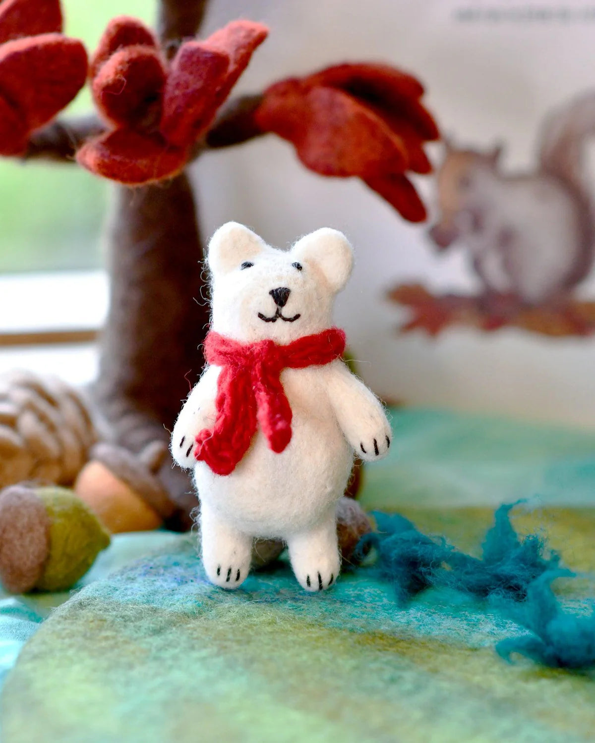 Tara Treasures Felt Polar Bear with Red Scarf Toy