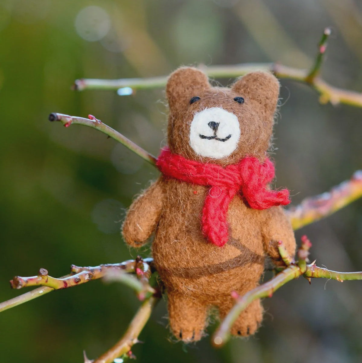 Tara Treasures Felt Brown Bear with Red Scarf Toy