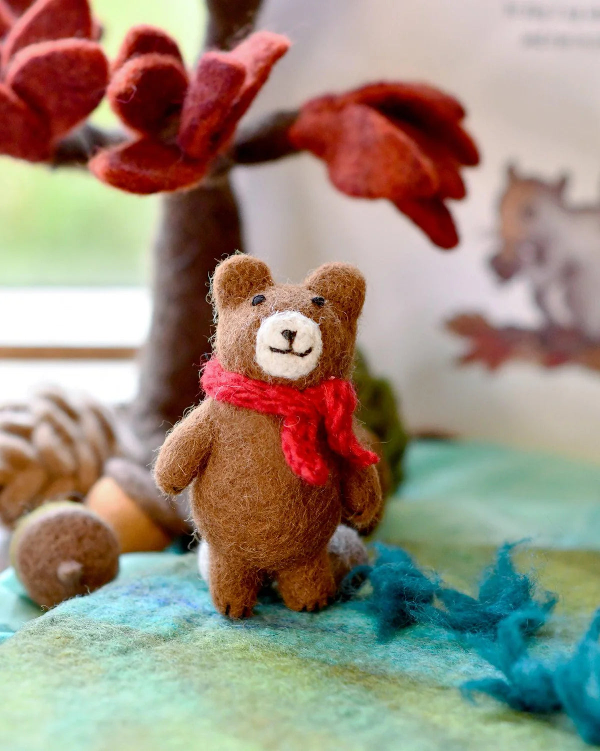 Tara Treasures Felt Brown Bear with Red Scarf Toy