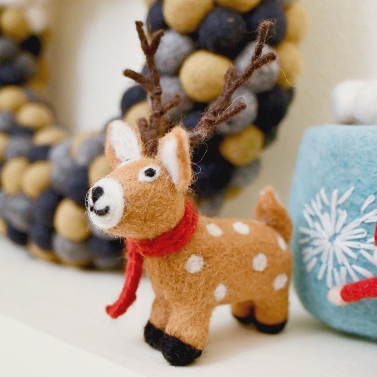 Felt Reindeer with Red Scarf Toy