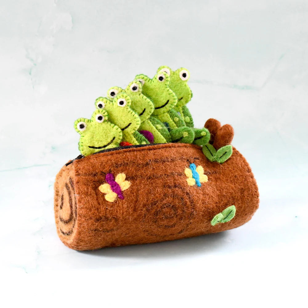 Finger Puppet Set - 5 Little Speckled Frogs with Log