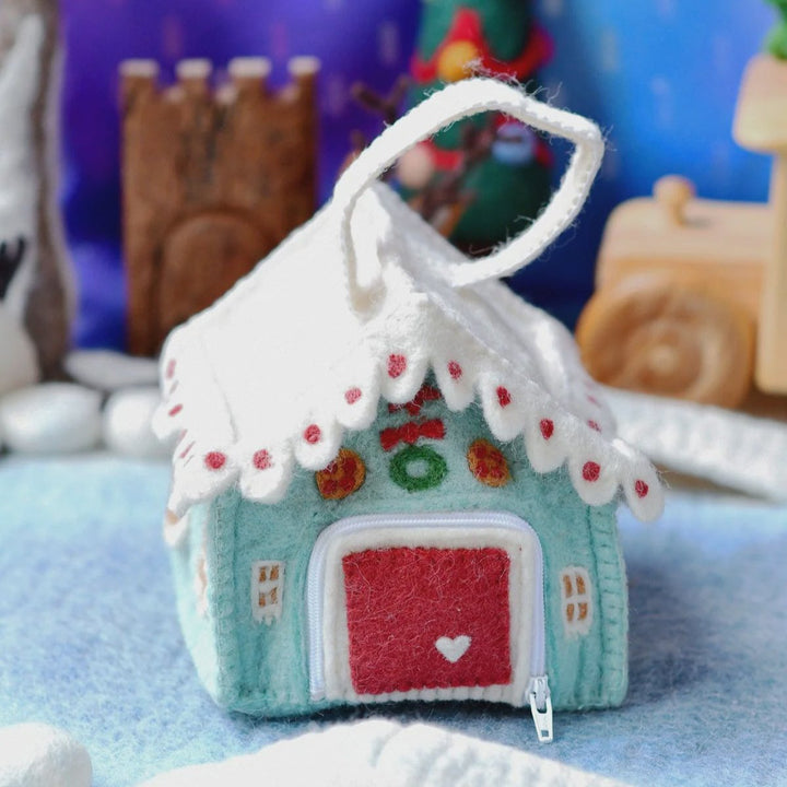 Tara Treasures Felt Blue Gingerbread House Bag