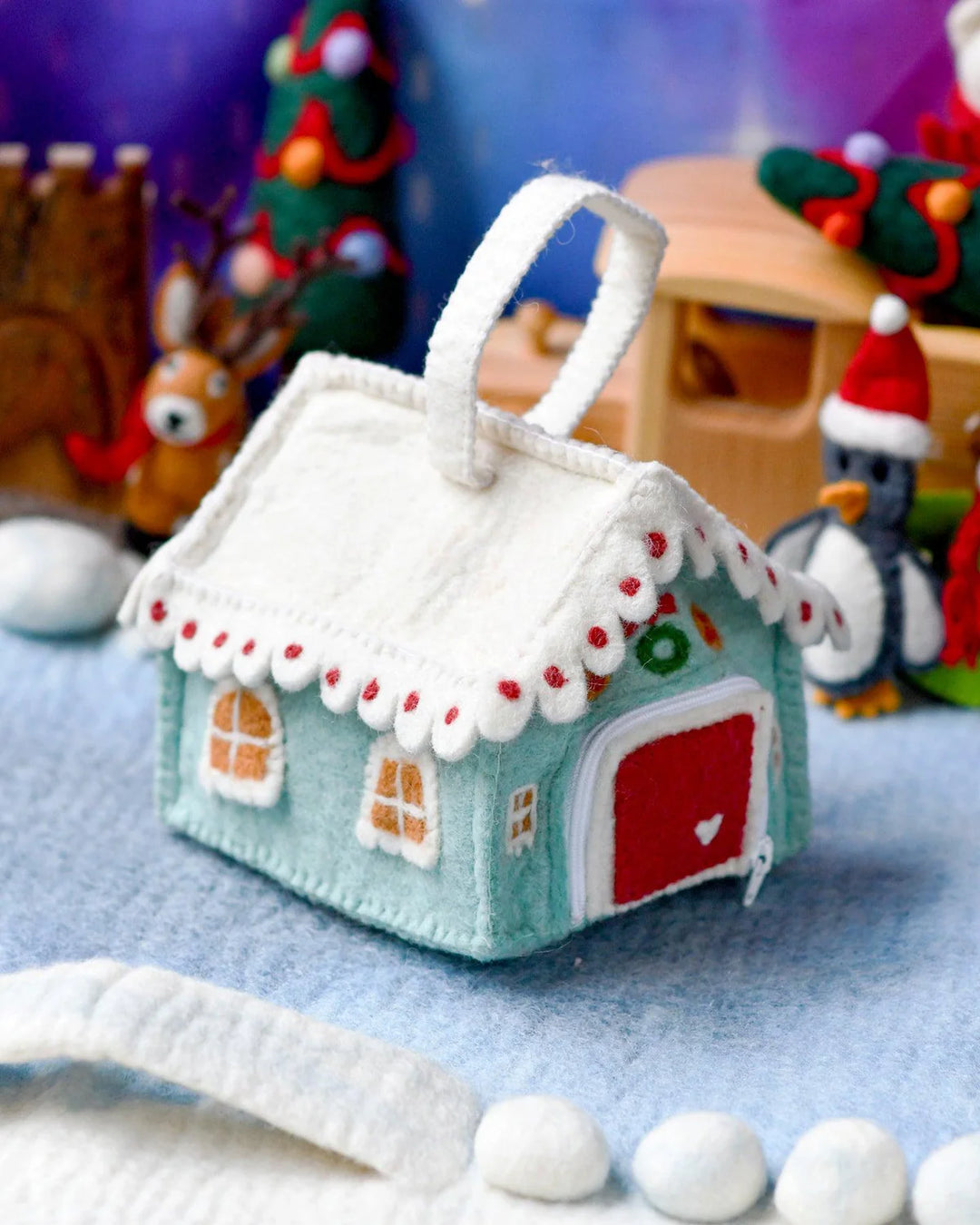 Tara Treasures Felt Blue Gingerbread House Bag