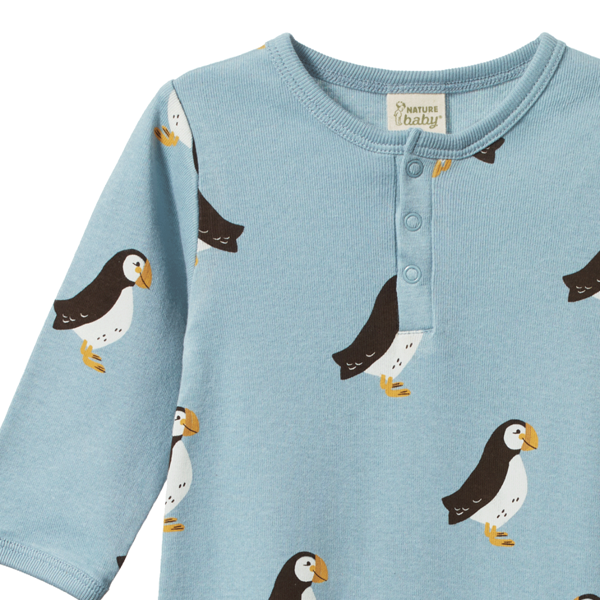 Nature Baby Henley Pyjama Suit - Puffin Print
