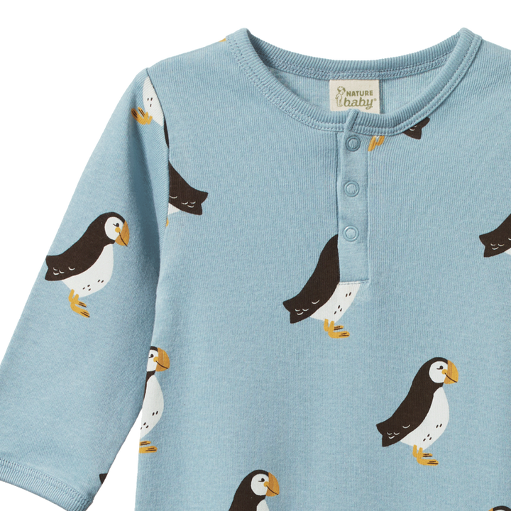 Nature Baby Henley Pyjama Suit - Puffin Print
