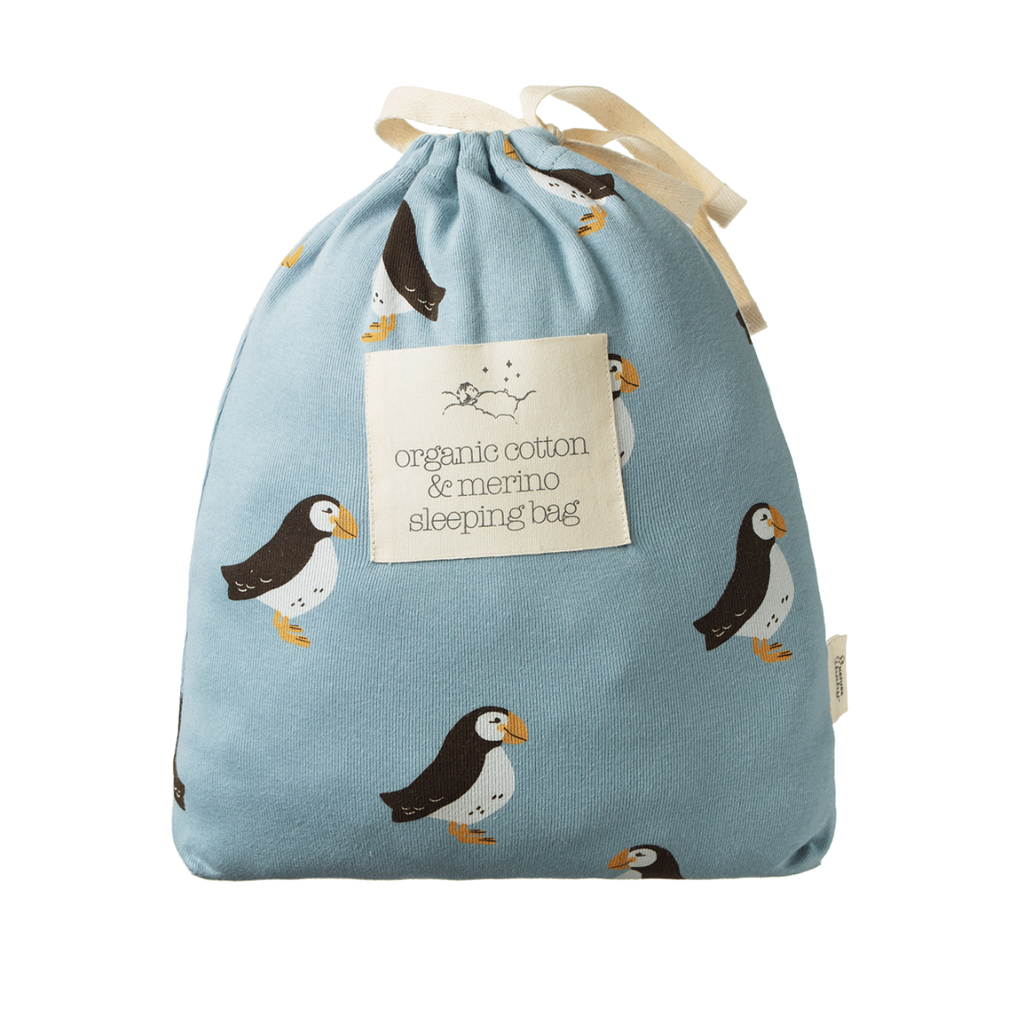Organic Cotton & Merino Sleeping Bag - Puffin Print