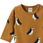 Stretch Jersey Long Sleeve Bodysuit - Puffin Toffee Print