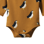 Stretch Jersey Long Sleeve Bodysuit - Puffin Toffee Print