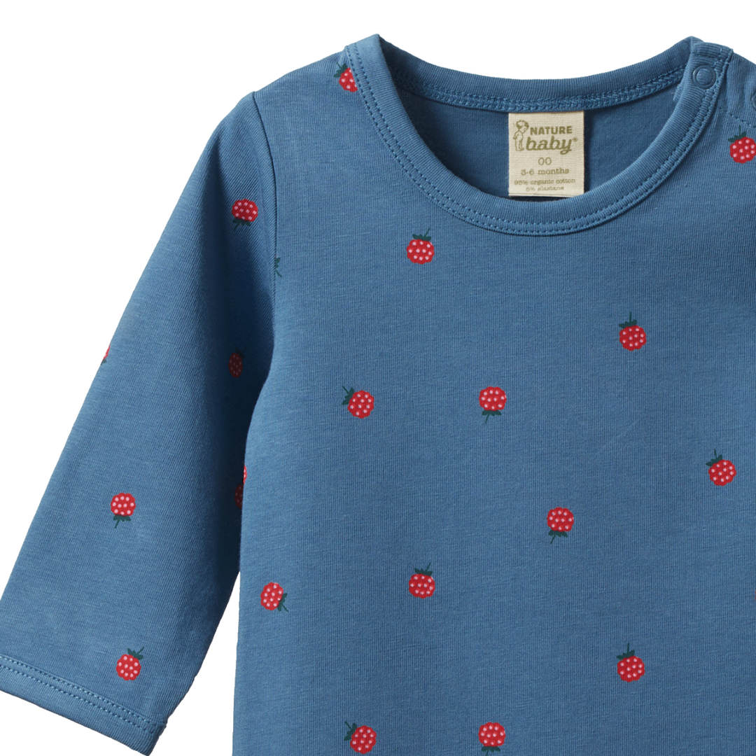 Nature Baby Stretch Jersey Long Sleeve Bodysuit - Raspberry Blue Print