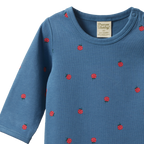 Stretch Jersey Long Sleeve Bodysuit - Raspberry Blue Print