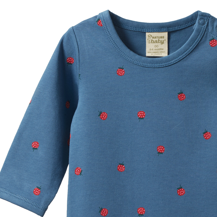 Nature Baby Stretch Jersey Long Sleeve Bodysuit - Raspberry Blue Print