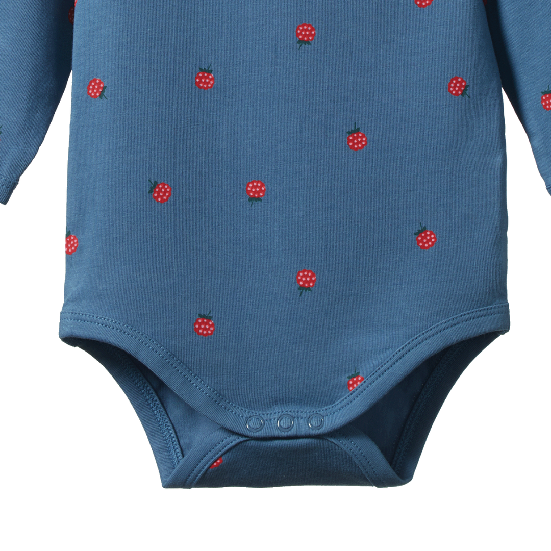 Nature Baby Stretch Jersey Long Sleeve Bodysuit - Raspberry Blue Print