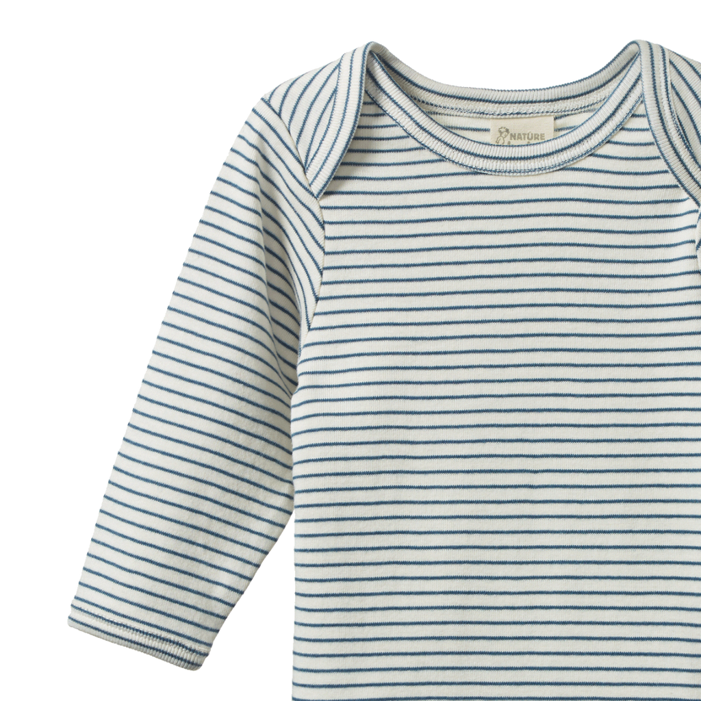 Nature Baby Long Sleeve Bodysuit - Teal Pinstripe