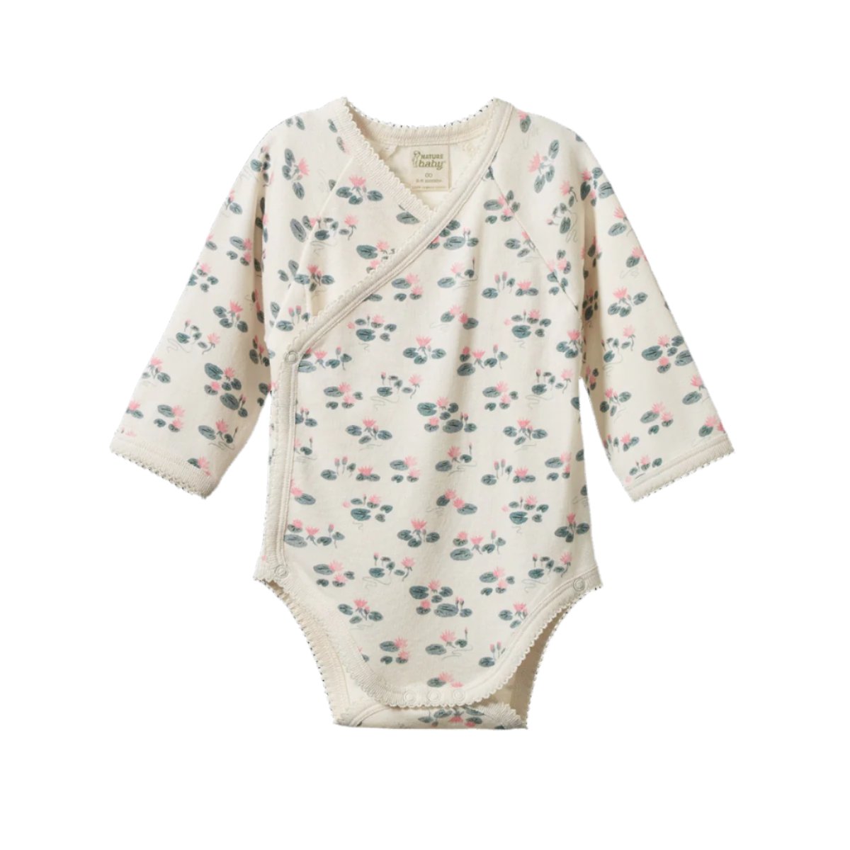 Long Sleeve Kimono Bodysuit - Waterlilies Print