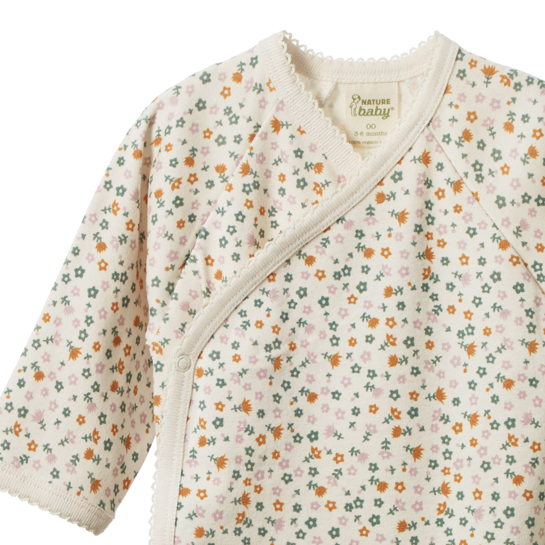 Nature Baby Long Sleeve Kimono Bodysuit - Pollyanna Print