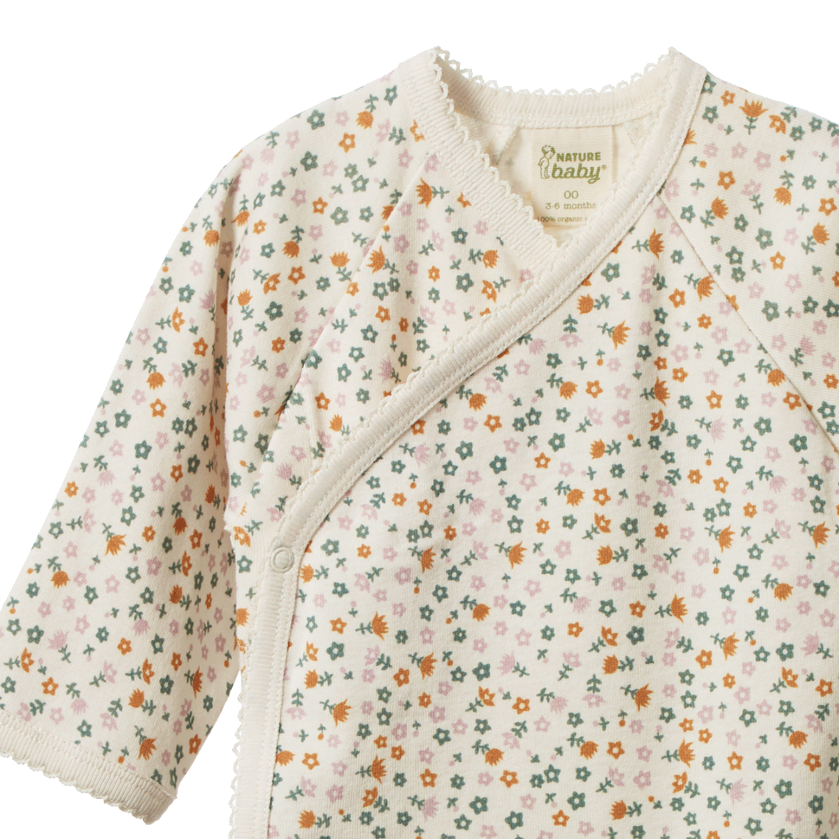 Nature Baby Long Sleeve Kimono Bodysuit - Pollyanna Print