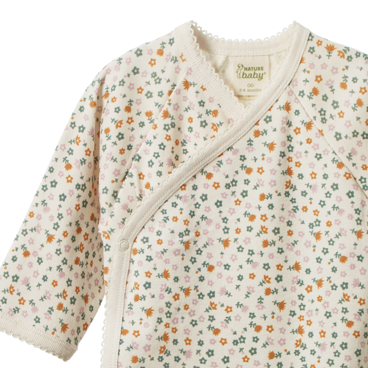Nature Baby Long Sleeve Kimono Bodysuit - Pollyanna Print