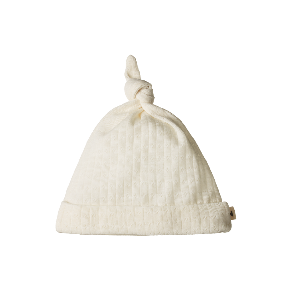 Merino Wool Knotted Beanie Pointelle - Natural