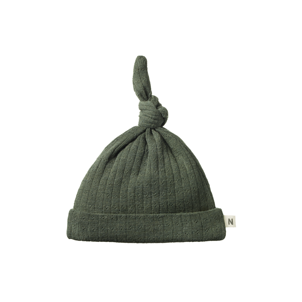 Merino Knotted Beanie Pointelle - Thyme
