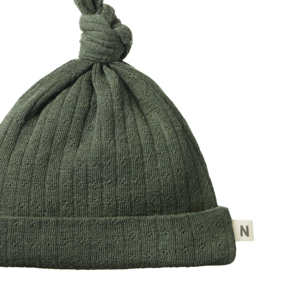Merino Knotted Beanie Pointelle - Thyme