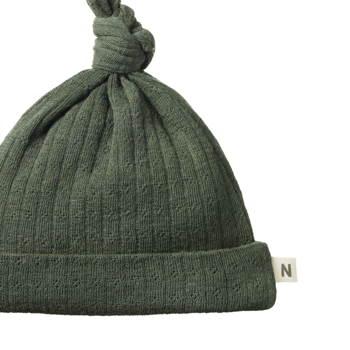 Merino Knotted Beanie Pointelle - Thyme