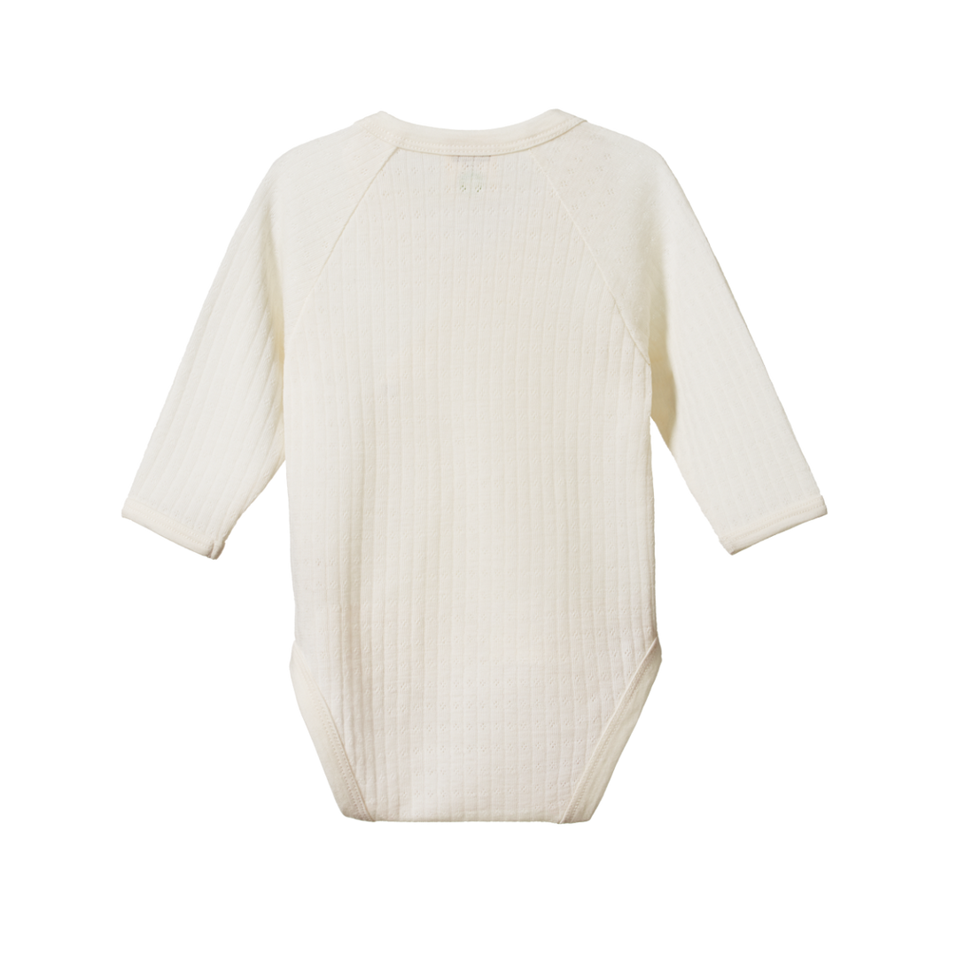 Nature Baby Merino Wool Long Sleeve Kimono Bodysuit Pointelle - Natural