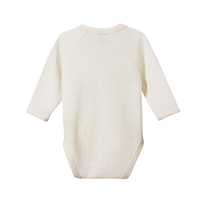 Nature Baby Merino Wool Long Sleeve Kimono Bodysuit Pointelle - Natural