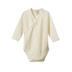 Merino Wool Long Sleeve Kimono Bodysuit Pointelle - Natural