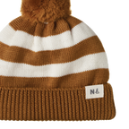 Alpine Pom Pom Beanie - Toffee Bold Stripe