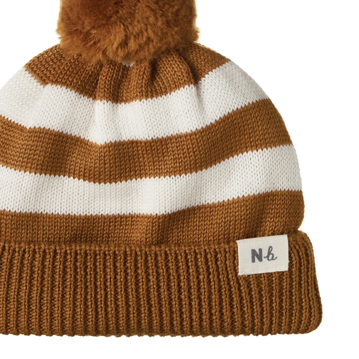 Alpine Pom Pom Beanie - Toffee Bold Stripe