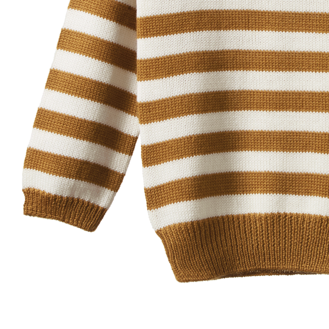 Nature Baby Merino Knit Pullover - Toffee Bold Stripe
