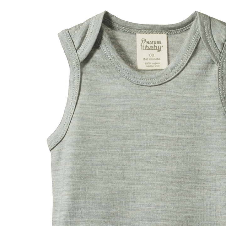 Nature Baby Merino Wool Singlet Bodysuit - Grey Marl