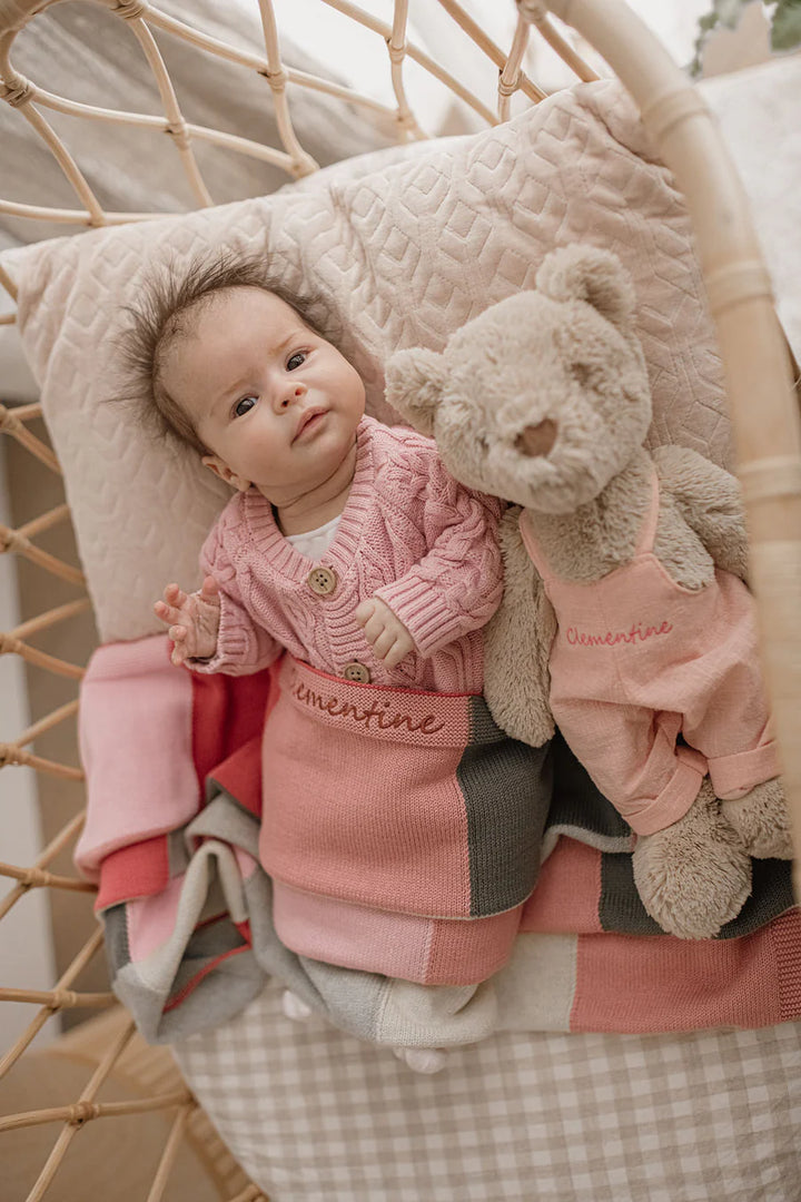 Personalised Honey Bear Overalls - Baby Pink