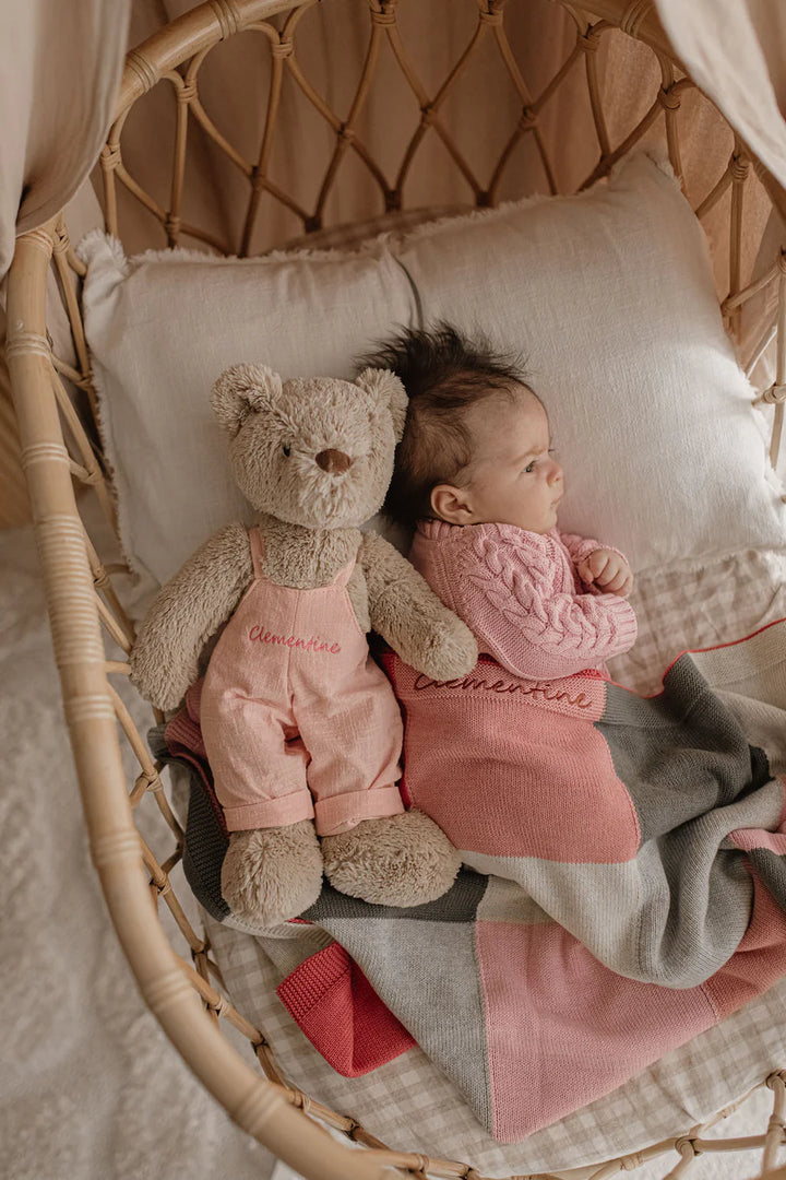 Personalised Honey Bear Overalls - Baby Pink