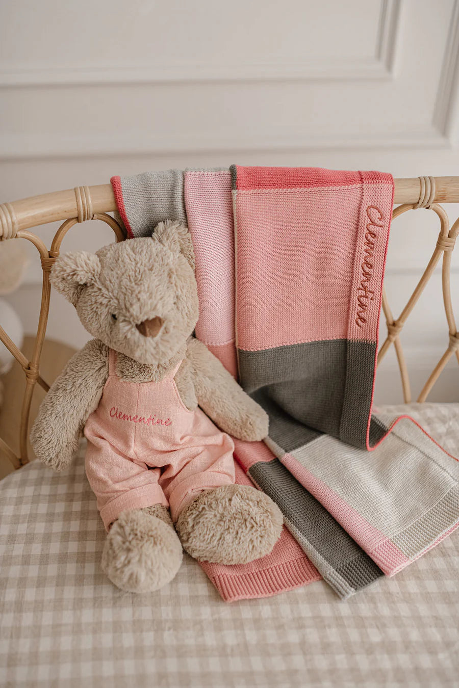 Personalised Honey Bear Overalls - Baby Pink