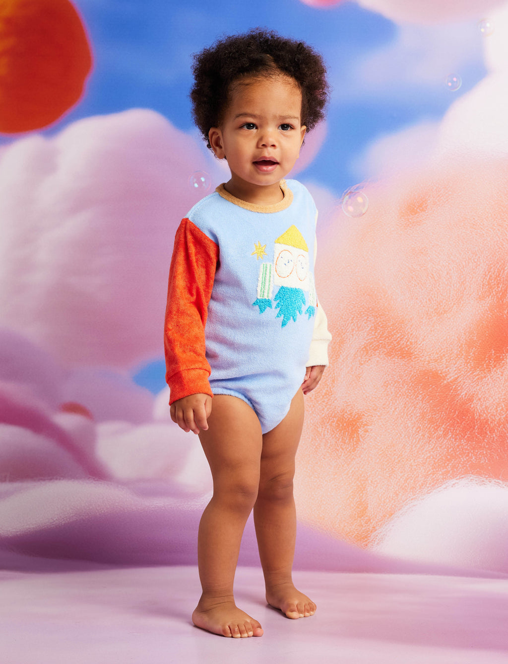 Space Blue Terry Long Sleeve Bodysuit