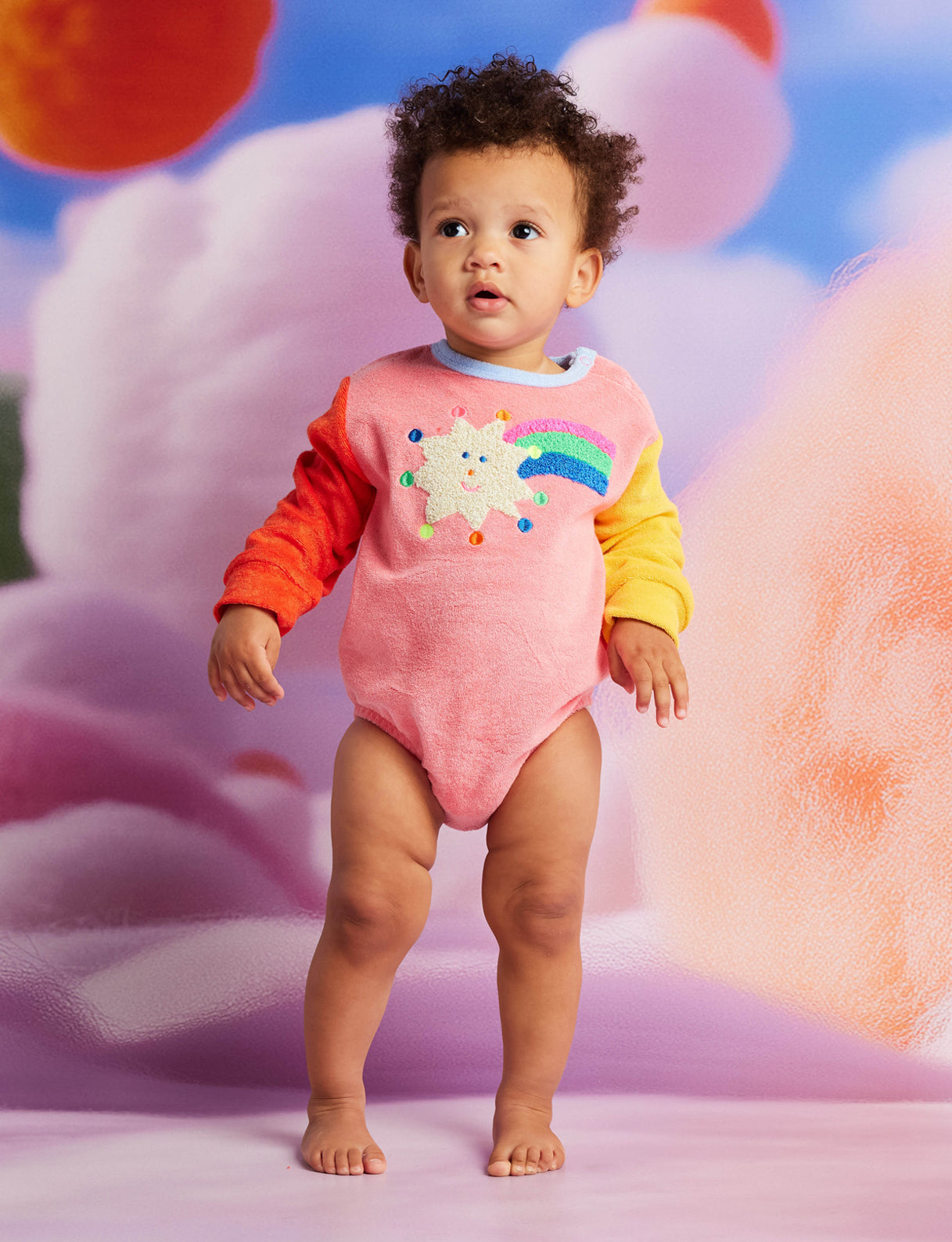 Stars Pink Terry Long Sleeve Bodysuit