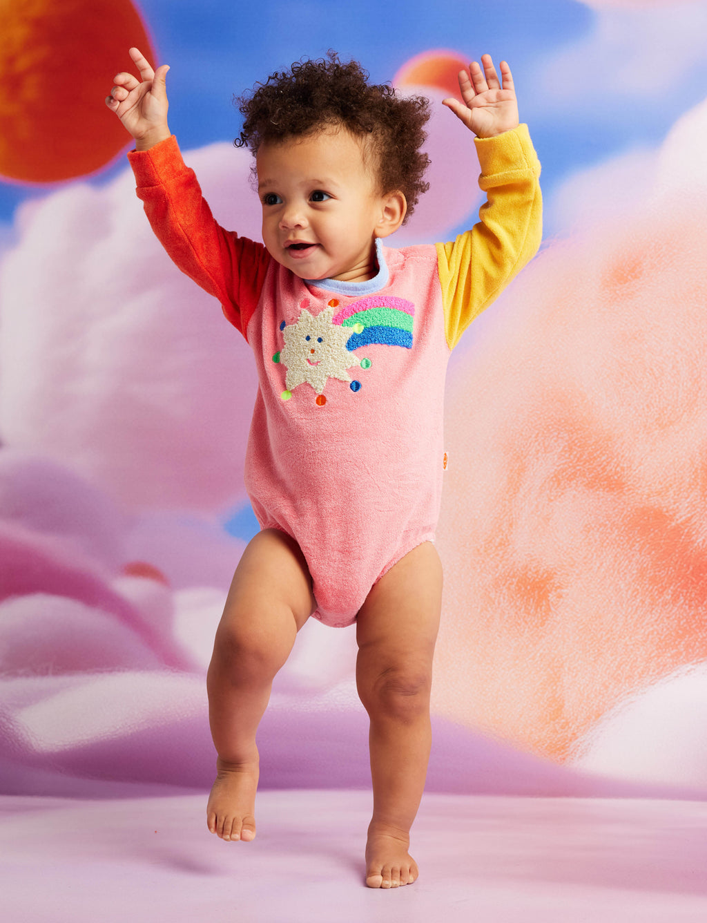 Stars Pink Terry Long Sleeve Bodysuit