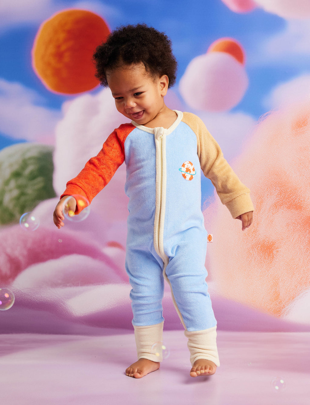 Space Blue Terry Long Sleeve Romper