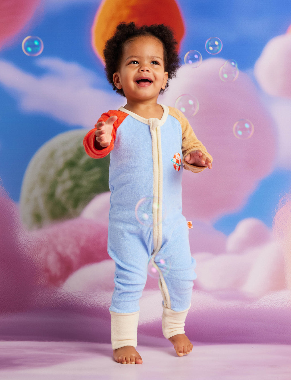 Space Blue Terry Long Sleeve Romper