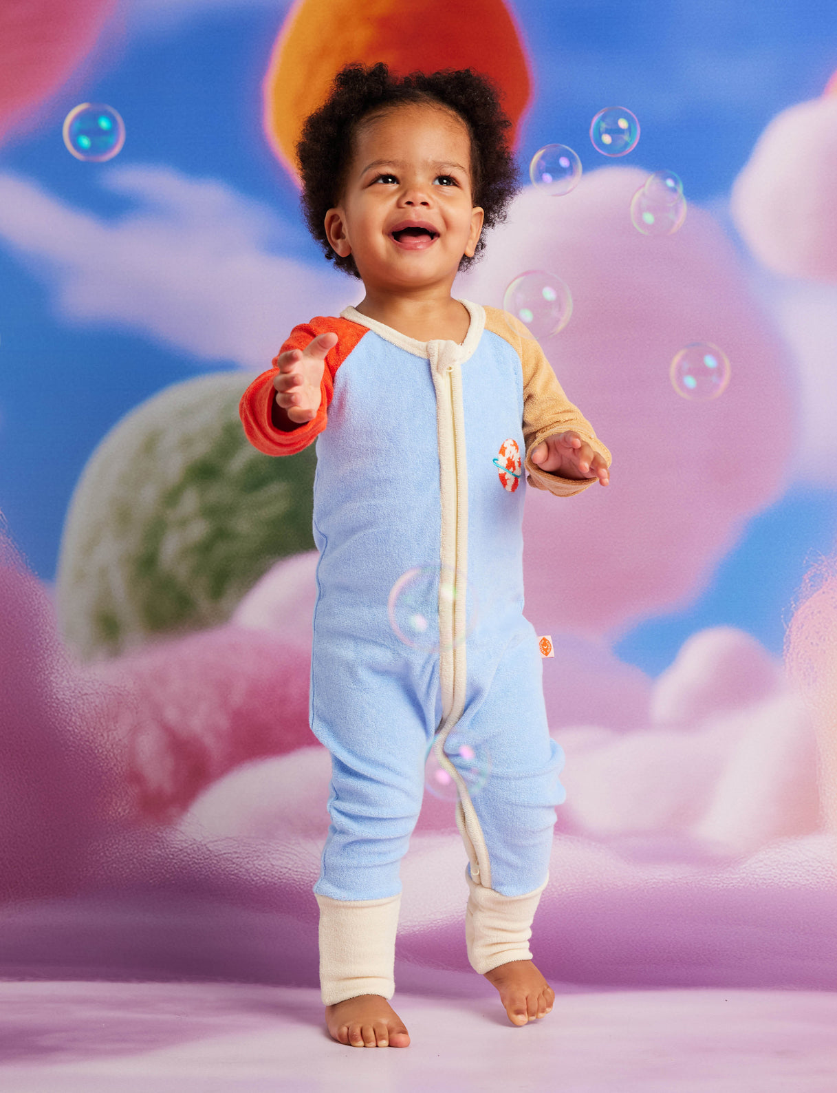 Space Blue Terry Long Sleeve Romper