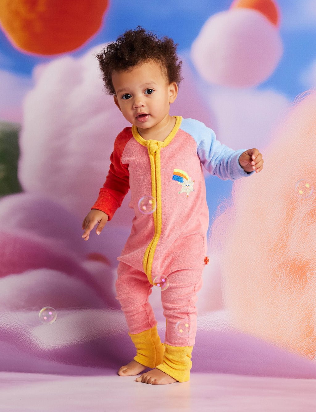 Stars Pink Terry Long Sleeve Romper